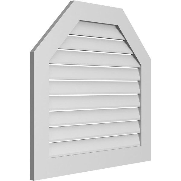 Octagonal Top Surface Mount PVC Gable Vent: Functional, W/ 3-1/2W X 1P Standard Frame, 34W X 32H